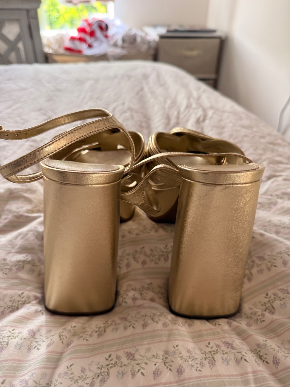 Michael Kors Metallic Gold Twisted Strap Platform Heels - Picture 4 of 4